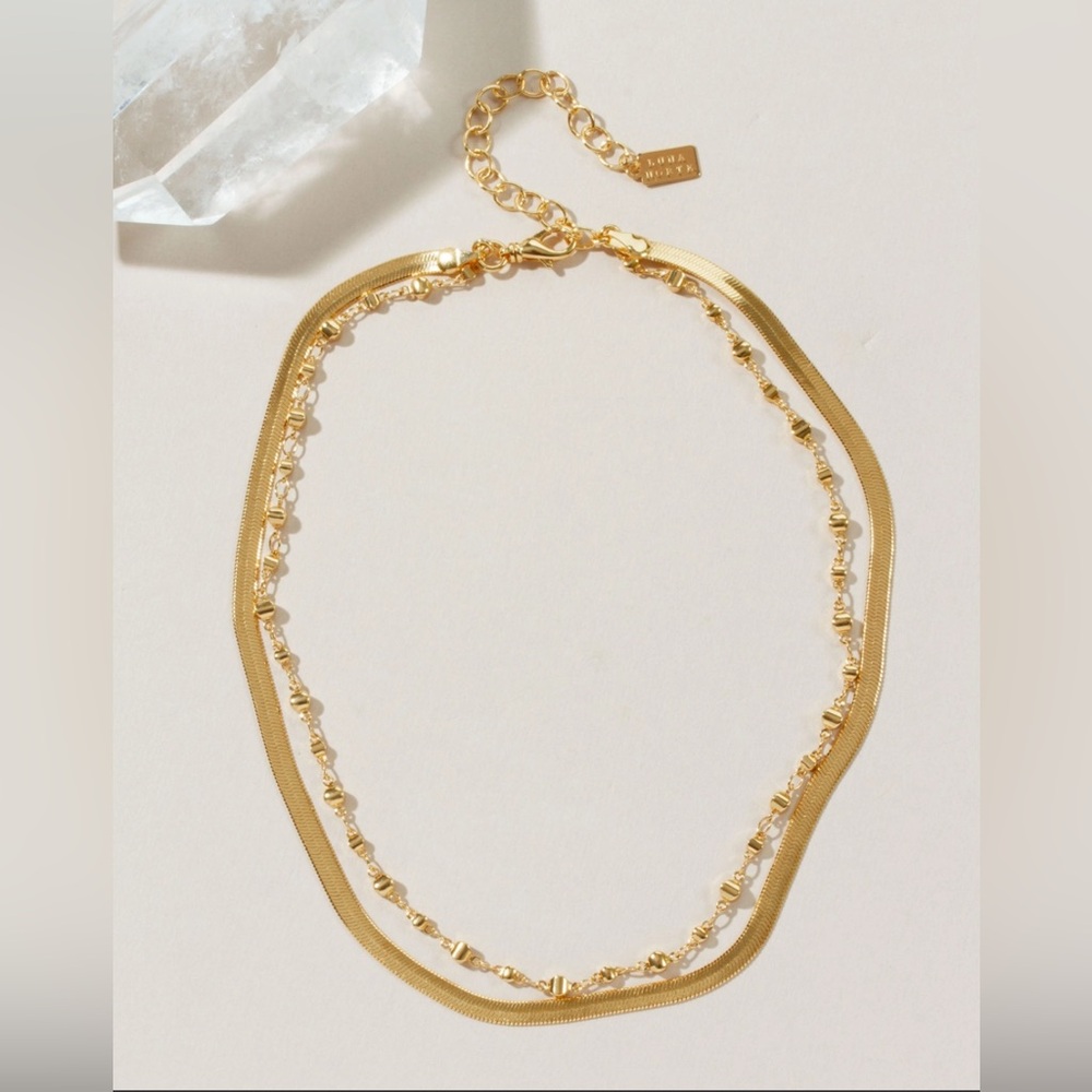 Classic Gold Necklace with Herringbone Chain